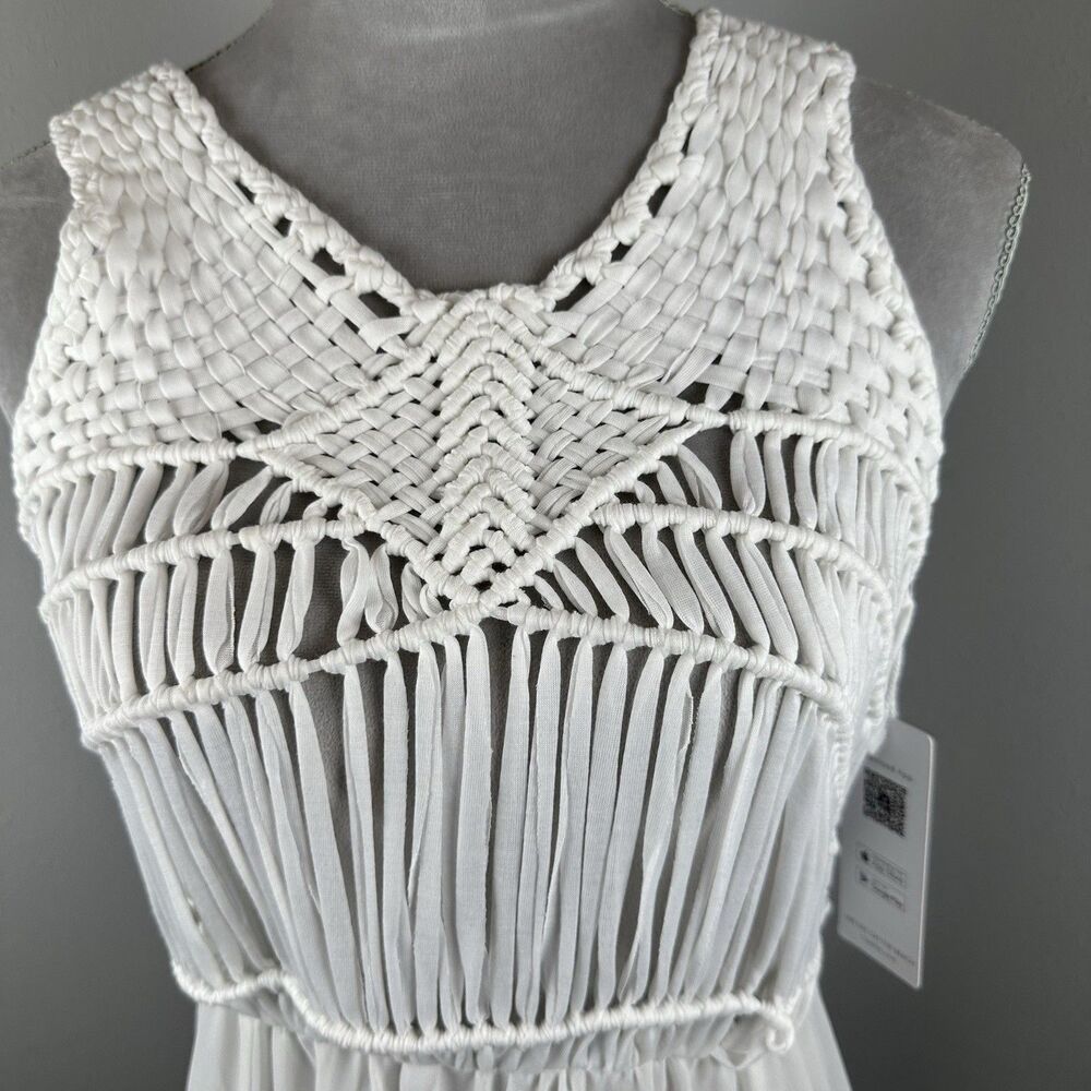 NWT Cupshe Knit Semi Sheer Cover-Up Maxi Dress Macrame White Vacation Beach - Picture 4 of 13